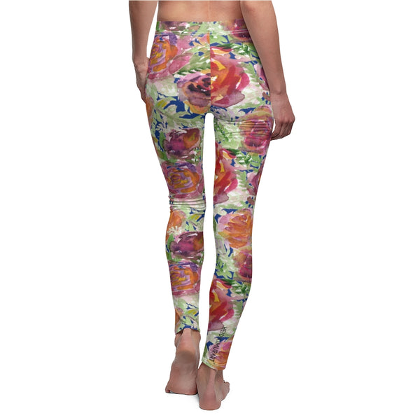 Blue Floral Rose Casual Leggings