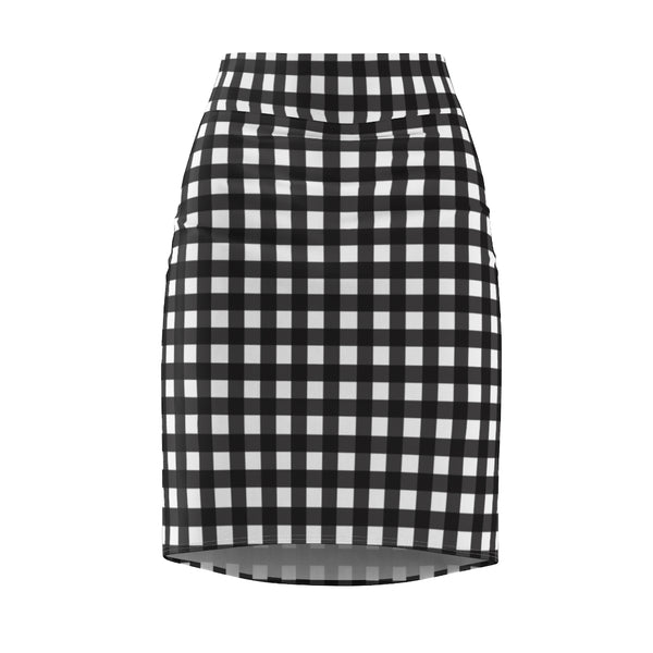 Buffalo Plaid Women's Pencil Skirt, Black White Plaid Print Designer Skirt - Heidikimurart Limited  Buffalo Plaid Women's Pencil Skirt, Black White Plaid Printed Designer Women's Pencil Skirt - Made in USA (US Size XS-2XL)