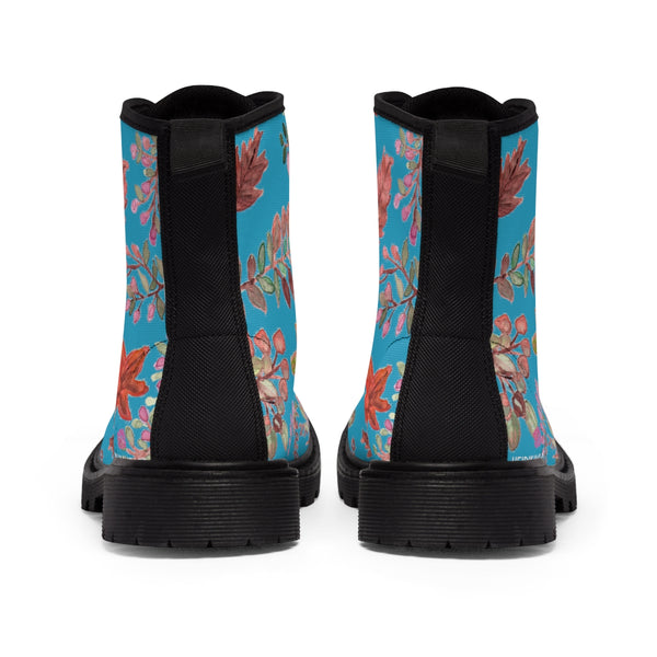 Turquoise Fall Women's Boots, Fall Leaves Print Women's Boots, Best Winter Boots For Women