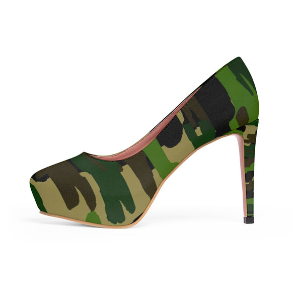 Green Camouflage Military Army Print Women's 4" Platform Heels Pumps Shoes (US Size 5-11)-4 inch Heels-Heidi Kimura Art LLC