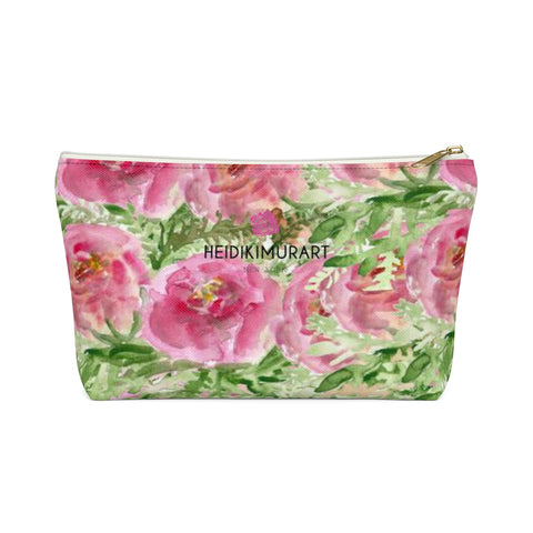 Pink Spokane Sweet Pink Rose Floral Designer Accessory Pouch with T-bottom-Accessory Pouch-White-Small-Heidi Kimura Art LLC