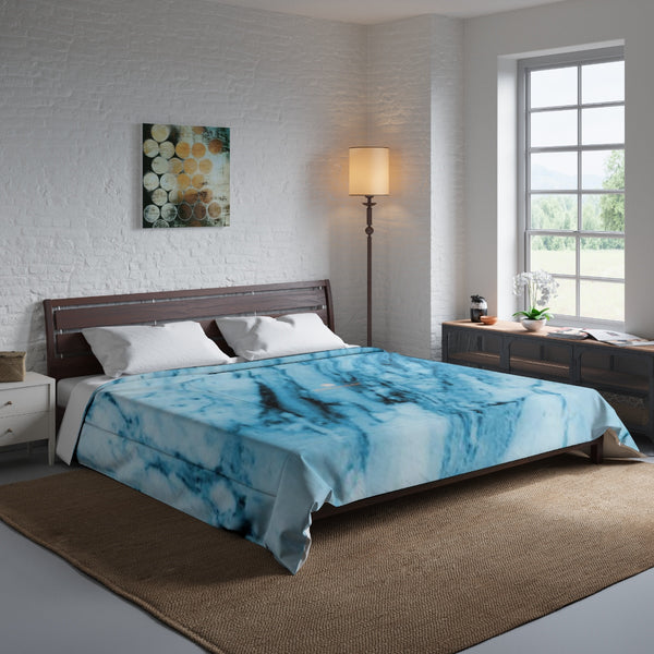 Blue White Marble Print Luxury Designer Best Comforter For King/Queen/Full/Twin-Comforter-104x88-Heidi Kimura Art LLC