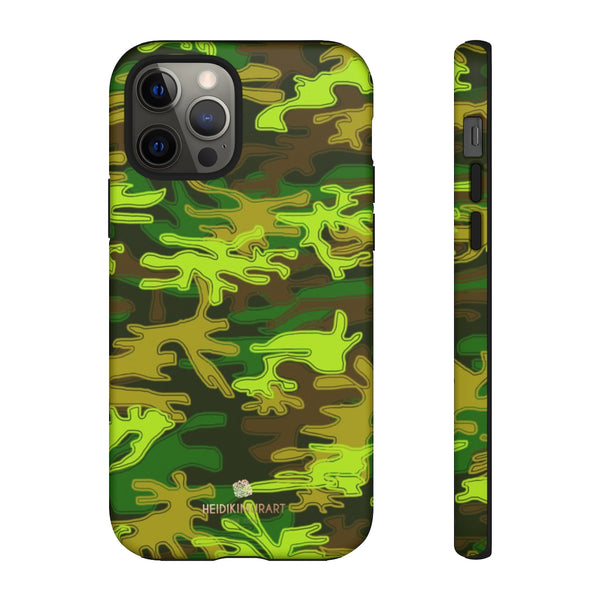 Green Camouflage Phone Case, Army Military Print Tough Designer Phone Case -Made in USA-Phone Case-Printify-iPhone 12 Pro-Matte-Heidi Kimura Art LLC