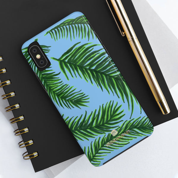 Pastel Blue Tropical Print Phone Case, Palm Leaf Case Mate Tough Phone Cases-Made in USA - Heidikimurart Limited 