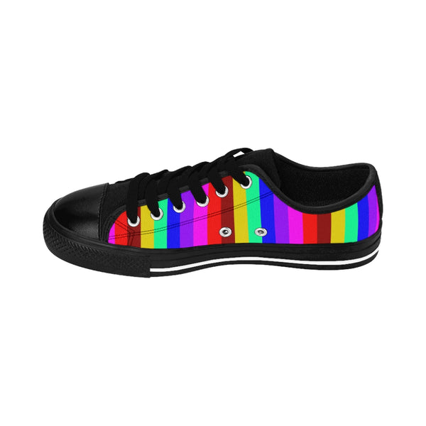 Rainbow Stripes Best Women's Sneakers, Gay Pride Vertical Striped Printed Designer Best Fashion Low Top Canvas Lightweight Premium Quality Women's Sneakers (US Size: 6-12)