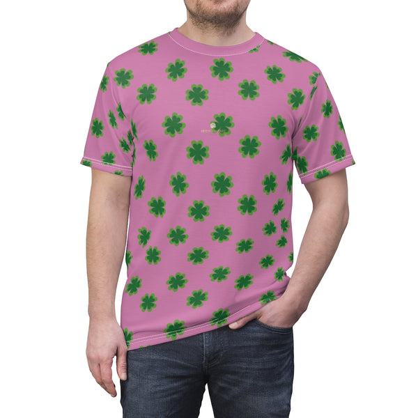 Pink Green Clover St. Patrick's Day Print Unisex Crew Neck Cut & Sew Tee- Made in USA-Unisex T-Shirt-4 oz.-White Seams-L-Heidi Kimura Art LLC