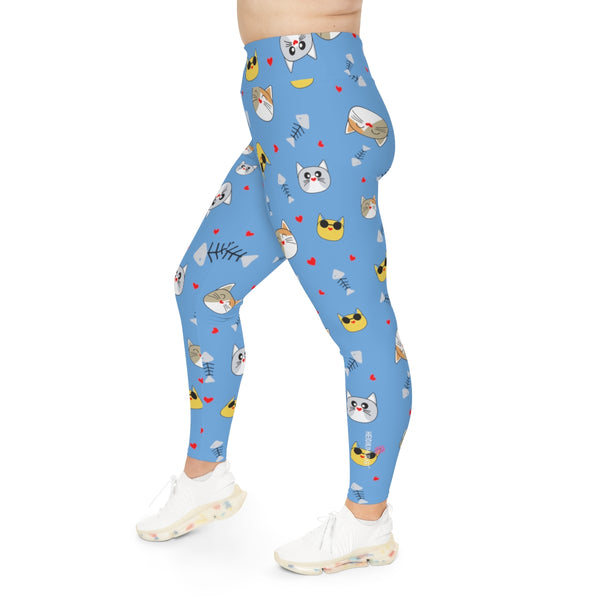 Blue Cat Lover's Tights, Best Designer Women's Plus Size Leggings