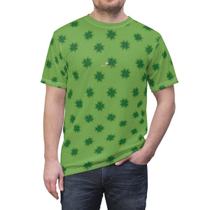 Light Green Clover St. Patrick's Day Print Unisex Crew Neck Cut & Sew Tee- Made in USA-Unisex T-Shirt-4 oz.-White Seams-L-Heidi Kimura Art LLC