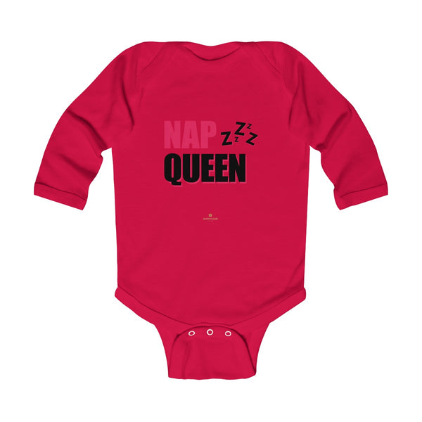 Cute Nap Queen Pink Baby Girls Infant Kids Long Sleeve Bodysuit -Made in USA-Infant Long Sleeve Bodysuit-Red-NB-Heidi Kimura Art LLC