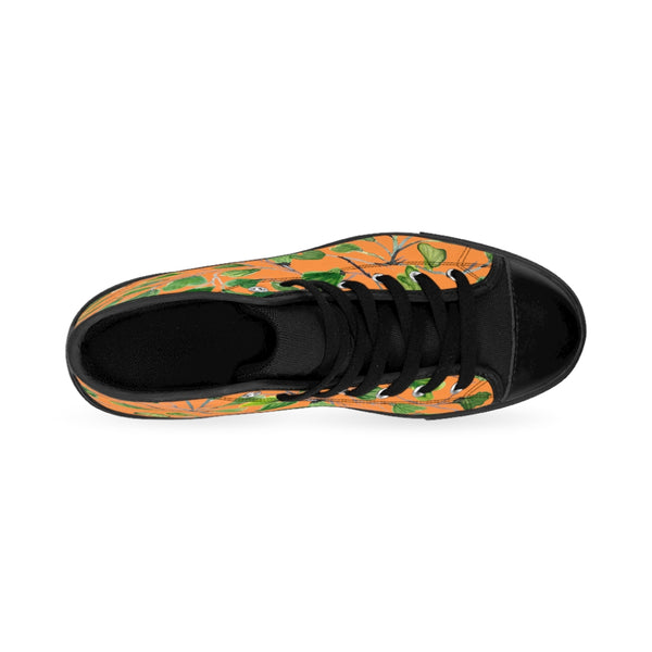 Orange Green Maidenhair Men's Tennis Shoes, Tropical Print Designer Best High-top Sneakers For Men-Shoes-Printify-Heidi Kimura Art LLC