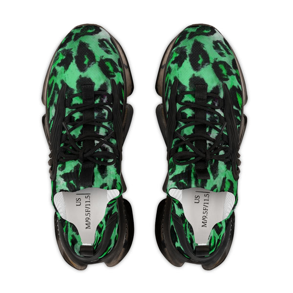 Green Leopard Print Men's Shoes, Best Green Wild Best Leopard Animal Print Comfy Men's Mesh-Knit Designer Premium Laced Up Breathable Comfy Sports Sneakers Shoes (US Size: 5-12)