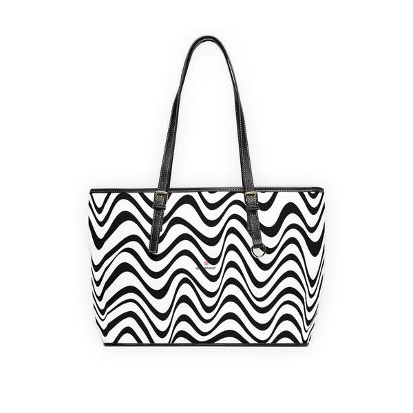 White Wavy Tote Bag, PU Leather Shoulder Hand Work Bag