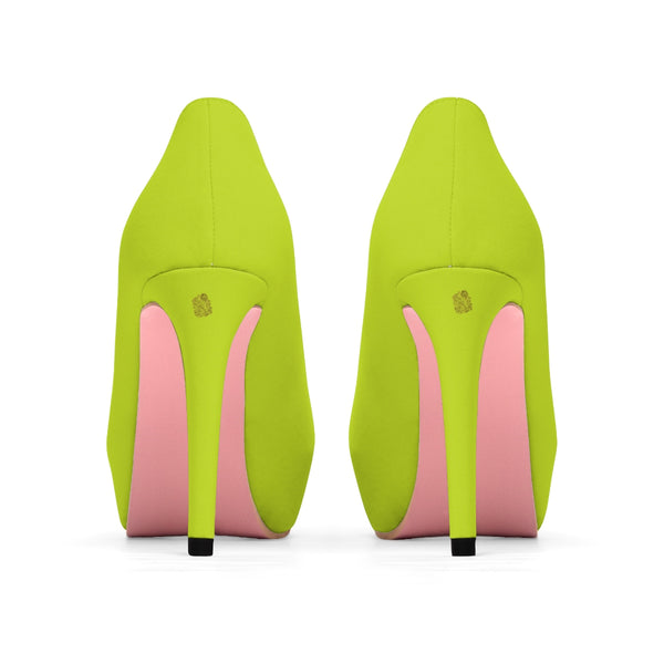 Lime Green Solid Color Print Designer Women's Platform 4 inch Heels (US Size: 5-11)-4 inch Heels-Heidi Kimura Art LLC