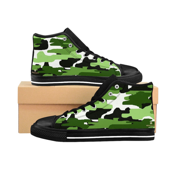 Green Camo Women's Sneakers, Army Print Designer High-top Sneakers Tennis Shoes-Shoes-Printify-Heidi Kimura Art LLCGreen Camo Women's Sneakers, Army Military Camouflage Print 5" Calf Height Women's High-Top Sneakers Running Canvas Shoes (US Size: 6-12)