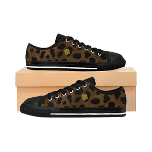Brown Leopard Print Animal Print Women's Fashion Canvas Sneakers (US Size: 6-12)-Women's Low Top Sneakers-US 10-Black-Heidi Kimura Art LLC