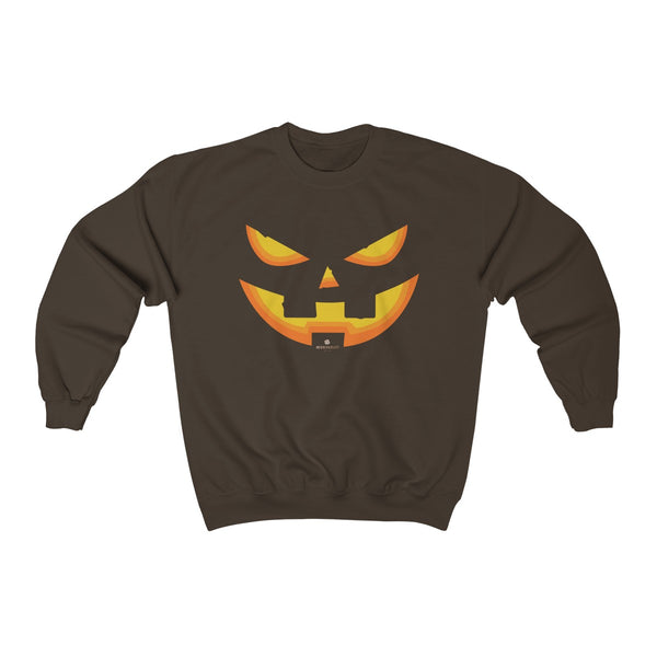 Orange Smiling Pumpkin Face Unisex Heavy Blend Designer Crewneck Sweatshirt-Long-sleeve-Dark Chocolate-S-Heidi Kimura Art LLC