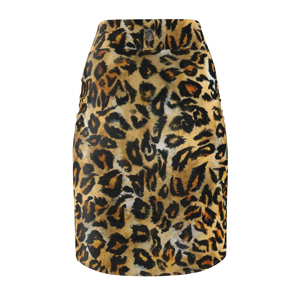 Leopard Print Women's Pencil Skirt, Animal Print Designer Skirt -Made in USA(Size XS-2XL)-Pencil Skirt-Heidi Kimura Art LLC