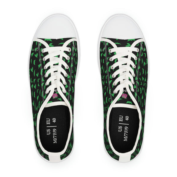 Black Green Cranes Ladies' Sneakers, Women's Low Top Sneakers Best Quality Canvas Sneakers (US Size: 5.5-12)