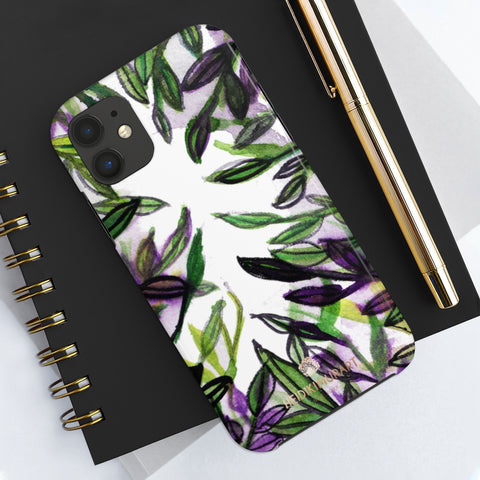 White Purple Tropical Leaf Phone Case, Floral Print Flower Case Mate Tough Phone Cases-Made in USA - Heidikimurart Limited 