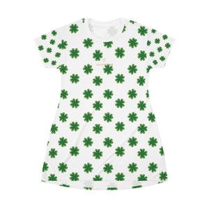 Green Clover Print St. Patrick's Day Women's T-Shirt Premium Long Dress- Made in USA-T-Shirt Dress-L-Heidi Kimura Art LLC