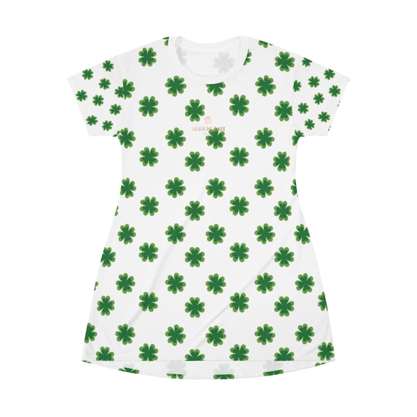 Green Clover Print St. Patrick's Day Women's T-Shirt Premium Long Dress- Made in USA-T-Shirt Dress-L-Heidi Kimura Art LLC