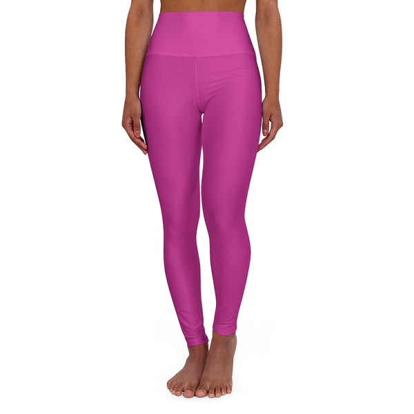 Hot Pink High Waisted Yoga Leggings, Solid Color Long Women Yoga Tights-All Over Prints-Printify-Heidi Kimura Art LLC