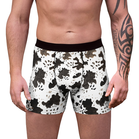 Classic Cow Men's Underwear, Cow Farm Animal Print Fetish Print Designer Fashion Underwear For Sexy Gay Men, Men's Gay Fetish Party Erotic Boxer Briefs Elastic Underwear (US Size: XS-3XL)