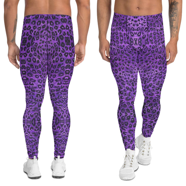 Purple Leopard Print Men's Leggings, Purple Animal Print Leopard Modern Meggings, Men's Leggings Tights Pants - Made in USA/EU/MX (US Size: XS-3XL) Sexy Meggings Men's Workout Gym Tights Leggings