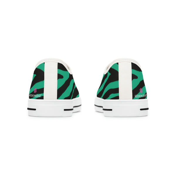 Green Zebra Print Ladies' Sneakers, Best Zebra Striped Animal Print Designer Women's Low Top Sneakers