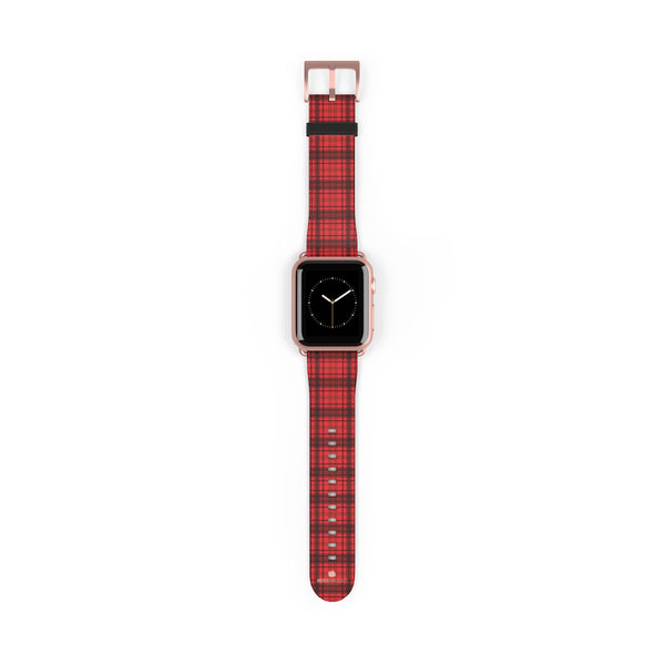 Scottish Red Tartan Plaid Print 38mm/42mm Watch Band For Apple Watch- Made in USA-Watch Band-38 mm-Rose Gold Matte-Heidi Kimura Art LLC