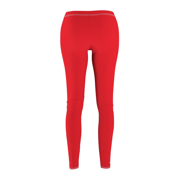 Hot Red Solid Color Print Women's Dressy Long Casual Leggings- Made in USA-All Over Prints-Heidi Kimura Art LLC