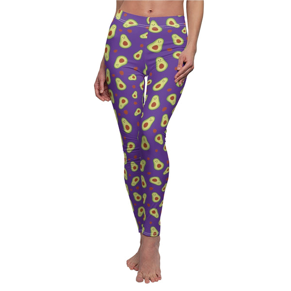 Purple Avocado Cute Print Women's Dressy Long Casual Leggings- Made in USA-All Over Prints-Heidi Kimura Art LLC