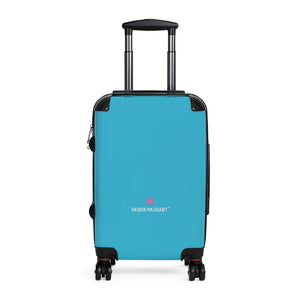 Sky Blue Color Cabin Suitcase, Solid Color Modern Carry On Polycarbonate Front and Hard-Shell Durable Small 1-Size Carry-on Luggage With 2 Inner Pockets & Built in Lock With 4 Wheel 360° Swivel and Adjustable Telescopic Handle - Made in USA/UK (Size: 13.3" x 22.4" x 9.05", Weight: 7.5 lb) Unique Cute Carry-On Best Personal Travel Bag Custom Luggage - Gift For Him or Her 