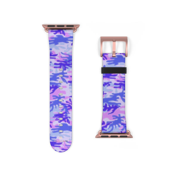 Purple Pink Camo Military Print 38mm/42mm Watch Band For Apple Watches- Made in USA-Watch Band-38 mm-Rose Gold Matte-Heidi Kimura Art LLC
