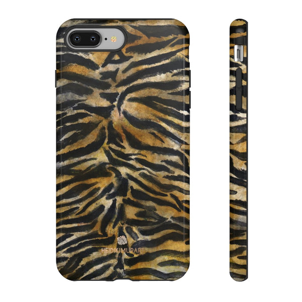 Brown Tiger Striped Tough Cases, Animal Print Best Designer Phone Case-Made in USA-Phone Case-Printify-iPhone 8 Plus-Glossy-Heidi Kimura Art LLC
