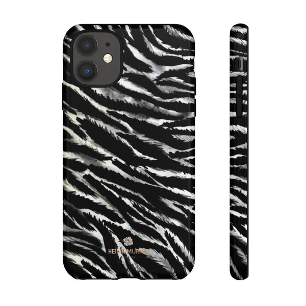 White Tiger Stripe Phone Case, Animal Print Tough Designer Phone Case -Made in USA-Phone Case-Printify-iPhone 11-Glossy-Heidi Kimura Art LLC