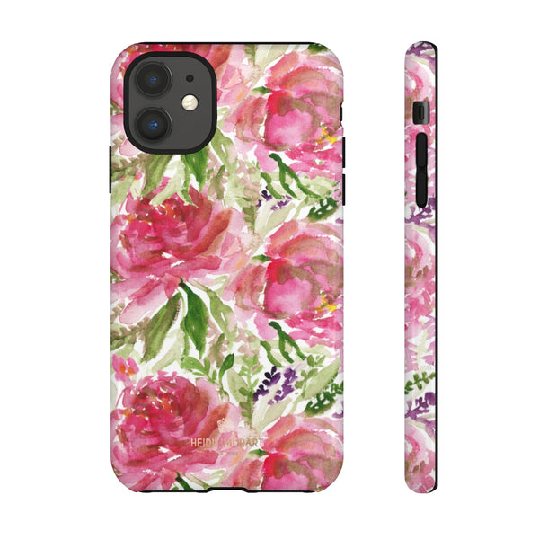Pink Rose Floral Phone Case, Watercolor Flower Print Tough Designer Phone Case -Made in USA-Phone Case-Printify-iPhone 11-Glossy-Heidi Kimura Art LLC