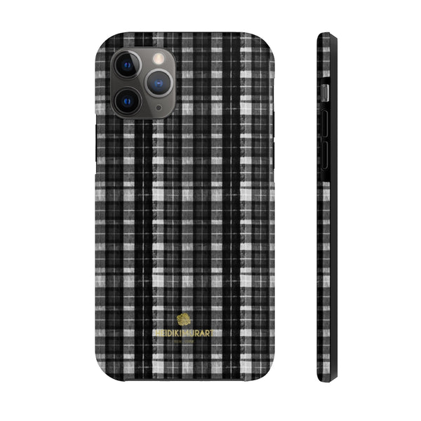 Black White Plaid Phone Case, Tartan Print Case Mate Tough Phone Cases-Made in USA - Heidikimurart Limited 