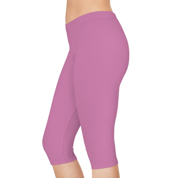 Light Pink Women's Capri Leggings, Knee-Length Polyester Capris Tights-Made in USA (US Size: XS-2XL)