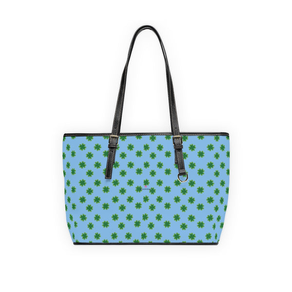 Blue Green Clover Tote Bag, Best PU Leather Shoulder Hand Work Bag