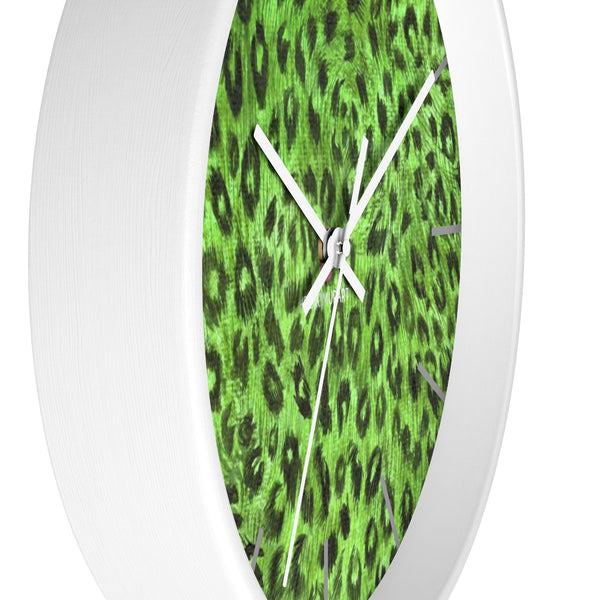 Green Leopard Print Wall Clock,  Numeric 10 inch Diameter Wall Clock, Large Round Wood Girl Children Bedroom Wall Clock