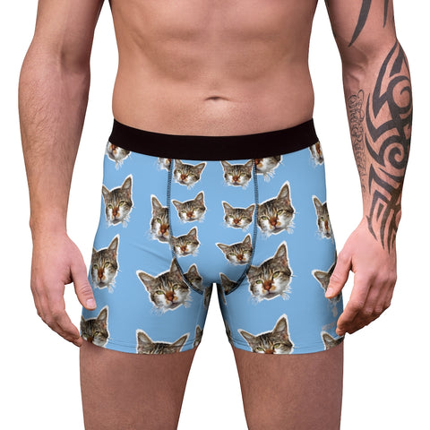 Blue Cat Men's Underwear, Cute Cat Boxer Briefs For Men, Sexy Hot Men's Boxer Briefs Hipster Lightweight 2-sided Soft Fleece Lined Fit Underwear - (US Size: XS-3XL) Cat Boxers For Men/ Guys, Men's Boxer Briefs Cute Cat Print Underwear