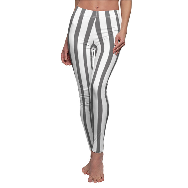 Grey Striped Women's Casual Leggings-All Over Prints-Printify-Heidi Kimura Art LLC