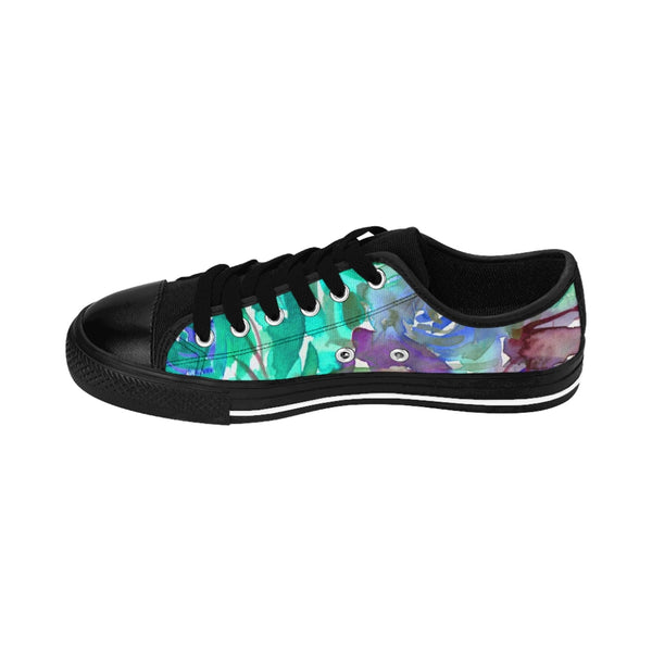 Blue Purple Floral Women's Sneakers, Floral Rose Print Best Tennis Casual Shoes For Women (US Size: 6-12)