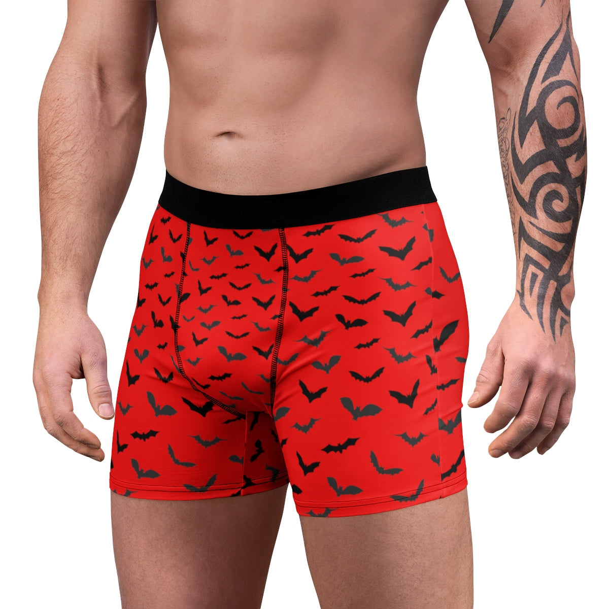 Red Bats Men's Underwear, Flying Bats Designer Halloween Fetish Boxer Briefs  For Men