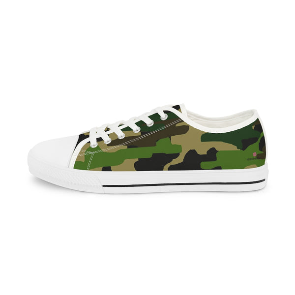 Green Camo Men's Tennis Shoes, Camouflaged Military Army Print Best Breathable Designer Men's Low Top Canvas Fashion Sneakers With Durable Rubber Outsoles and Shock-Absorbing Layer and Memory Foam Insoles (US Size: 5-14)
