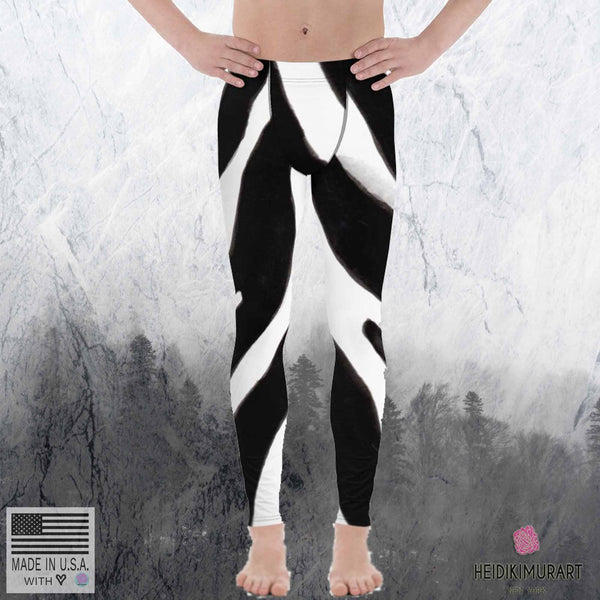 Black White Zebra Stripe Animal Print Men's Leggings Tights Pants - Made in USA/ EU-Men's Leggings-Heidi Kimura Art LLC