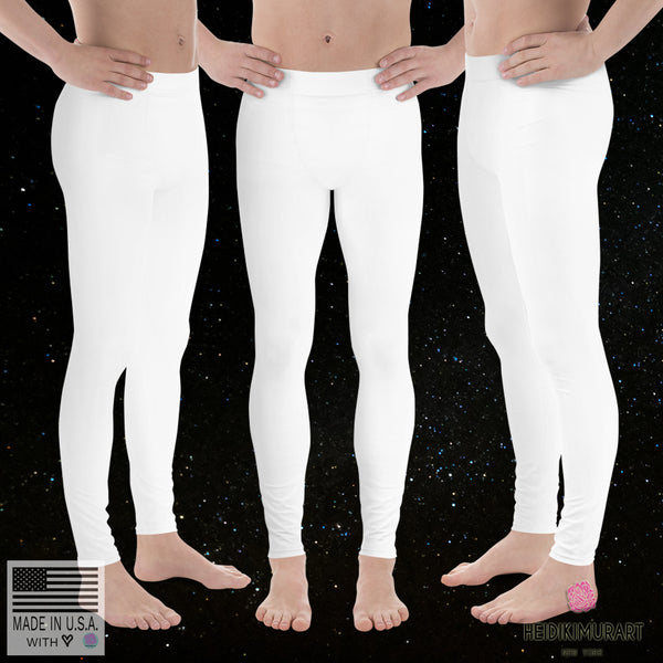 Minimalist Solid Titanium White Color Print Premium Quality Men's Leggings-Made in USA-Men's Leggings-Heidi Kimura Art LLC Minimalist Solid White Meggings, Minimalist Solid Titanium White Color Print Premium Quality Men's Running Leggings & Run Tights- Made in USA/ Europe/ MX (US Size: XS-3XL)