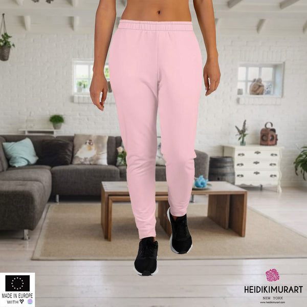 Light Pink Women's Joggers, Light Ballet Pink Solid Pastel Color Premium Printed Slit Fit Soft Women's Joggers Sweatpants -Made in EU (US Size: XS-3XL) Plus Size Available, Solid Coloured Women's Joggers, Soft Joggers Pants Womens
