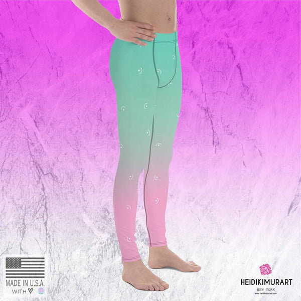 Ombre Pink Blue Pastel Men's Leggings Yoga Leggings - Made in USA/EU (US Size: XS-3XL)-Men's Leggings-Heidi Kimura Art LLC